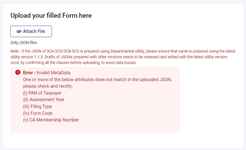 deepakvermadv's tweet photo. @IncomeTaxIndia Getting this error while uploading Form 3CB - 3CD on Tax Professional portal. As suggested, I have checked every detail mentioned in the error message, and also filled the form all over again; still getting the same issue. Please suggest. https://t.co/hhjFotHE5O