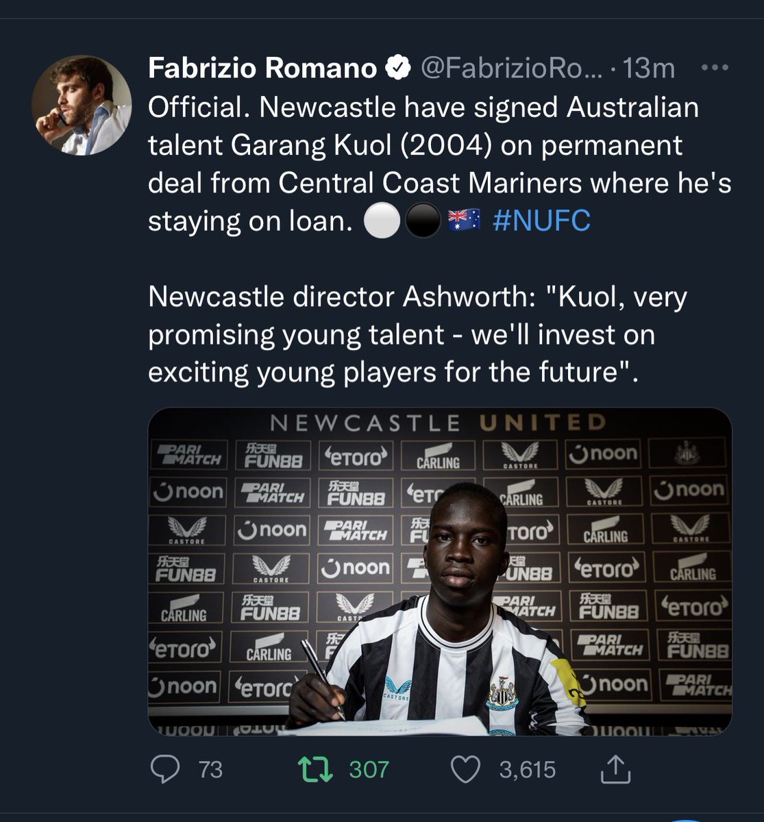 KenyiBetuel's tweet photo. Good luck Garang Kuol at your new home (NUFC).
That’s an inspiration to our upcoming talents #SSOT https://t.co/VtFWZz0X5c