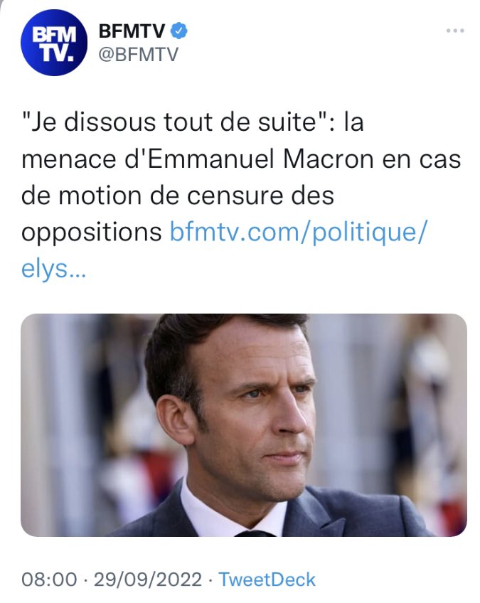 alaincedelleFR's tweet photo. Si après 4 mois de gouvernement #ElisabethBorne le Président #EmmanuelMacron en est là, qu’il fasse tout de suite sa #dissolution et on en parlera plus ! #Politique #Retraites https://t.co/aKfjHbwWsJ