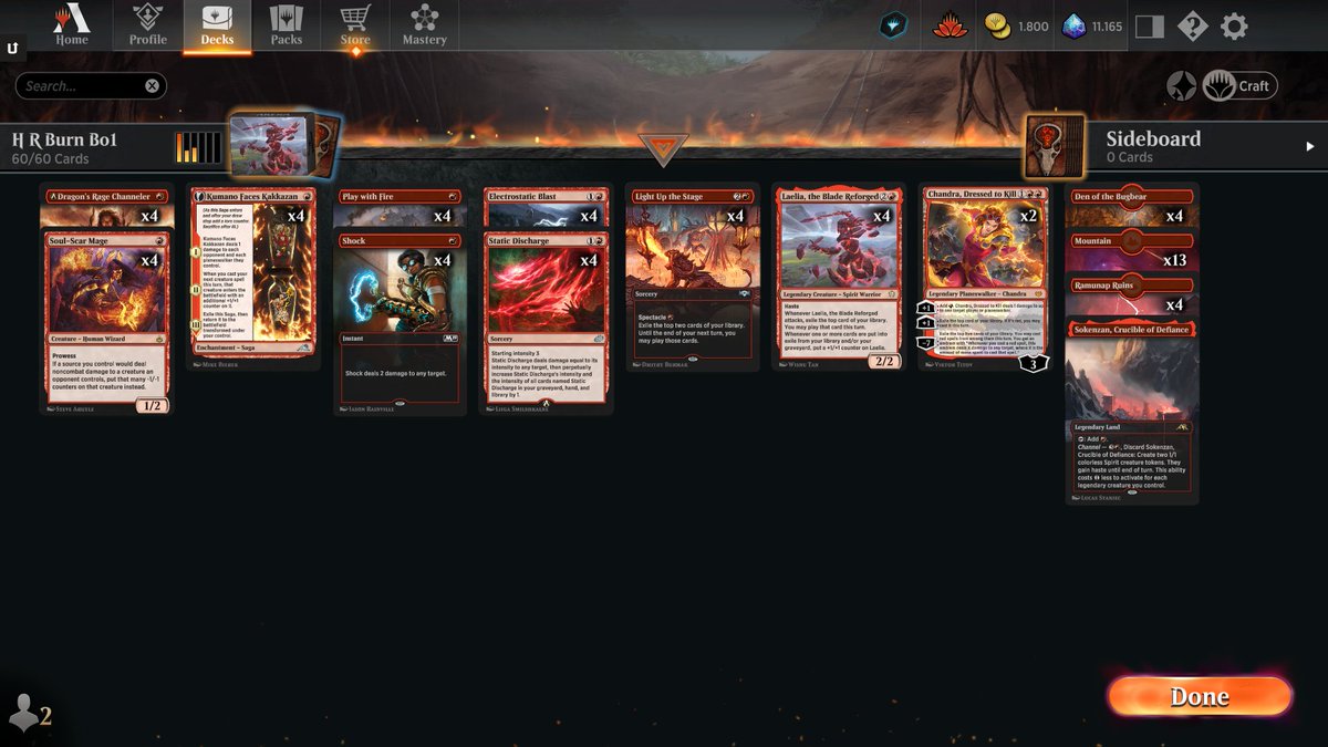 Finally back in top250.
Hit #180 With Mono Red Historic Bo1, starting from 94%.
I've always played from smartphones these days, so I don't have any statistics, but I can guarantee a percentage close to 80%.
<a href="/mtgazone/">MTG Arena Zone</a> <a href="/ArenaDecklists/">Arena Decklists</a> <a href="/fireshoes/">Robert Taylor🔥</a> #MTGArena
mtgazone.com/user-decks/hsc…