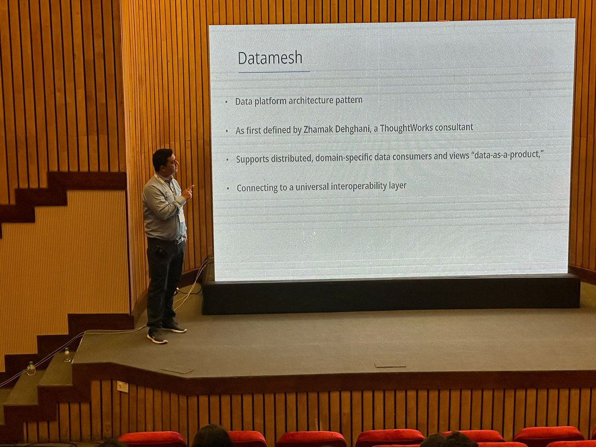 OpenSourceForU's tweet image. Raghvendra Singh Dikhit, Senior Solutions Architect, Impetus Technologies Pvt Ltd is now on stage discussing “Data Mesh – An Architecture Paradigm. Is it must for all enterprises?” at our Data &amp;amp; Bases: Open Source Rocks! Track in Hall C at Open Source India 2022.

#OSI2022  #OSI
