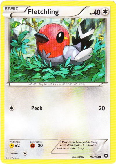 Pokemon:  Fletchling
TCG Set: XY: Steam Siege
Year Released: 2016 https://t.co/5M0Bjlaqlu