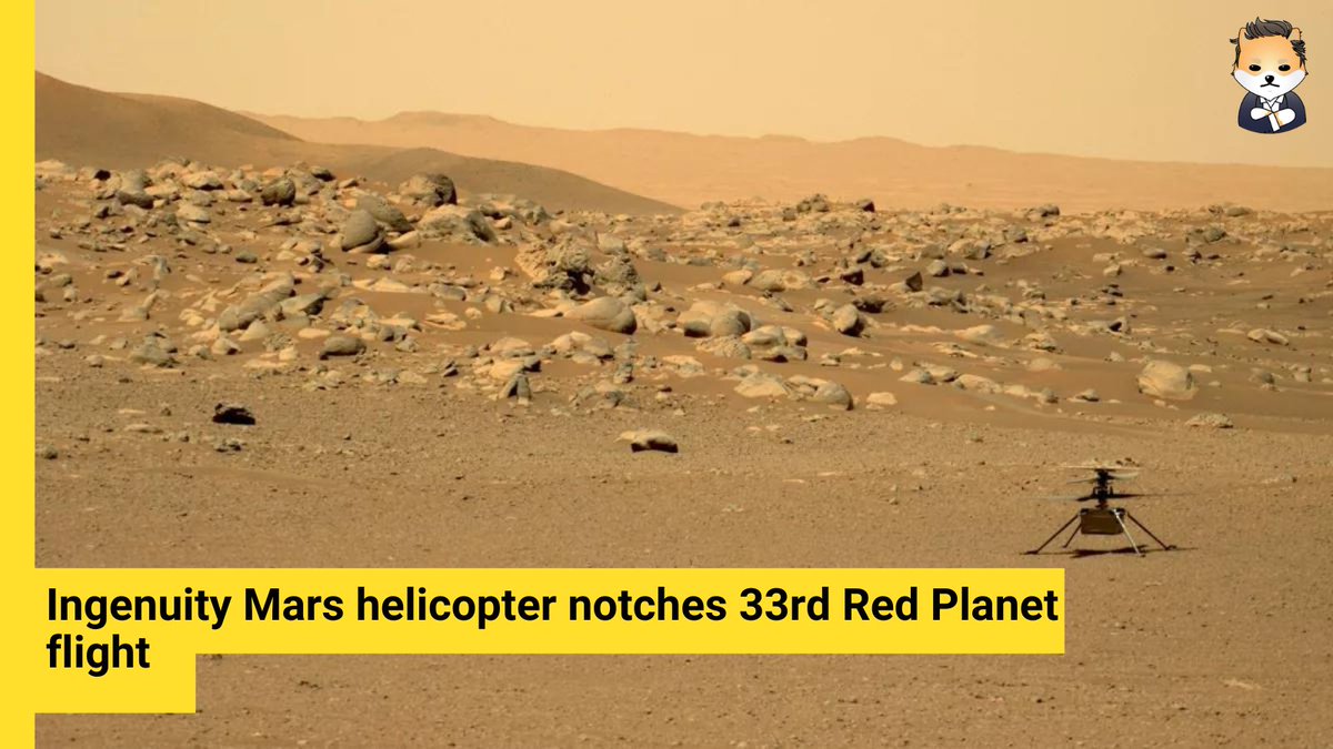 DogelonWarriors's tweet photo. NASA's Ingenuity Mars helicopter has taken flight again, staying aloft for nearly a minute this past weekend on its 33rd extraterrestrial sortie. 

Read more: https://t.co/2GxEdXCZmH
#Elon  #Crypto  #DogelonWarriors  #dogelonarmy #ELONGEVITY #dogelonmars #NASA #SPACEX https://t.co/AOYlYmhn07