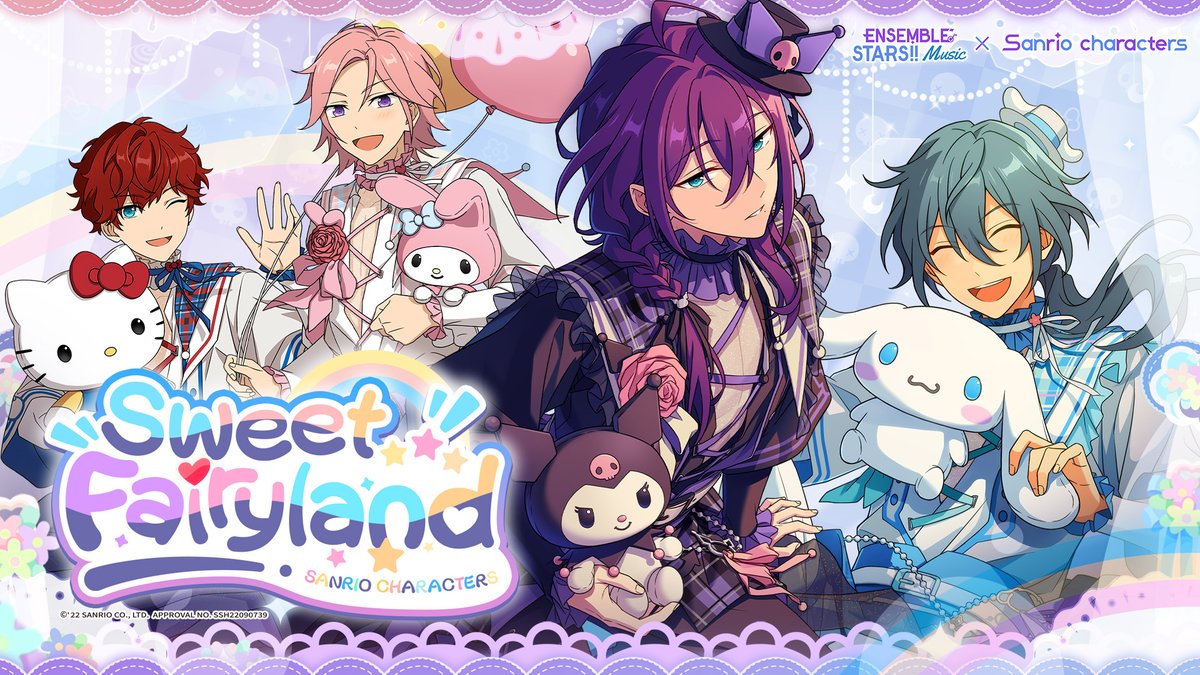 enstarsmusic_EN's tweet photo. Ensemble Stars Music × Sanrio characters Collaboration Event starts now! 

🥳The doors to the Sweet Fairyland are open to our most welcomed guests.

Enjoy yourself here in all the love, fantasies, desserts, and beautiful music🎶!

#EnstarsSanrio #EnsembleStarsMusic https://t.co/oh5M7jZf2w