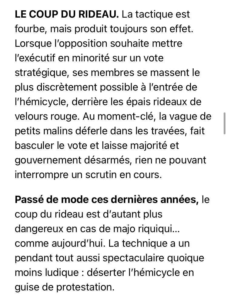 Dans @politico, petite mise en bouche avant la reprise de la session parlementaire, avec le rappel de la fourbe technique dite du « coup du rideau ».