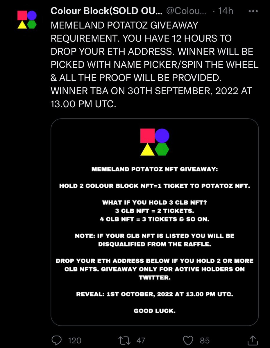 ColourBlockNFTs's tweet photo. @zekashifarmer WE DID. BEFORE STARTING THE GIVEAWAY. KEEP THE SPORTSMAN SPIRIT FOR THE PEOPLE WHO MADE IT. https://t.co/PPSyFgqW6l