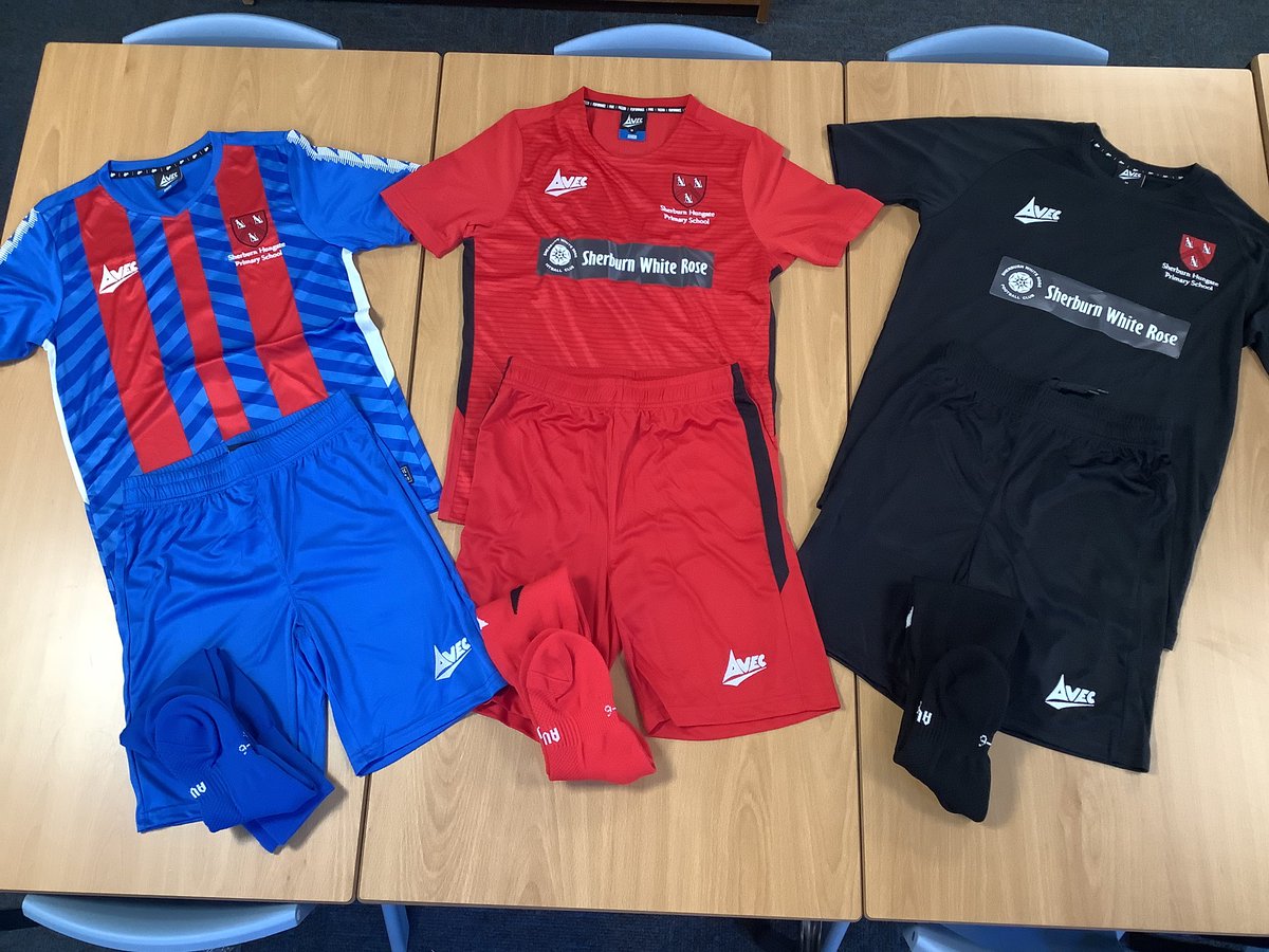 sherburnhungate's tweet photo. Look at our fantastic new kits! Thank you to @Sherburnwrfc for funding our year 5/6 home and away kit. Our red team came 3rd overall and our blue team lost in the final on penalties against @MonkFrystonSch Well done everyone! #SHPPE #STARMAT #Football https://t.co/qhDvxiFVhb