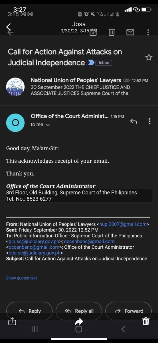 mikenavallo's tweet photo. The joint statement of lawyers condemning ex-NTF-ELCAC Lorraine Badoy’s “attacks” against Judge Marlo Magdoza-Malagar has now reached the Supreme Court after it was sent through the Office of the Court Administrator.

A total of 485 lawyers signed the statement. https://t.co/envBbwaloI
