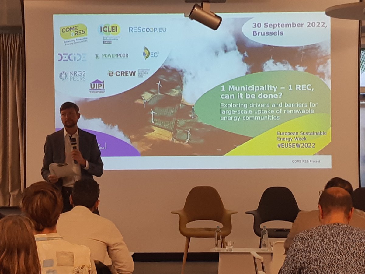 #DECIDE4energy together with experts from <a href="/ICLEI_Europe/">ICLEI Europe</a> <a href="/REScoopEU/">REScoop.eu 🦋 Follow us on Bluesky @rescoop.eu</a> <a href="/comeres_eu/">COME RES Project</a> 
 <a href="/nrg2peers/">NRG2peers</a> &amp; <a href="/PEAKapp_EU/">eCREW</a> started their #EUSEW2022 Sustainable Energy Day session to discuss the large-scale uptake of #renewable #energycommunities. More info: buff.ly/3Jfe5Vy