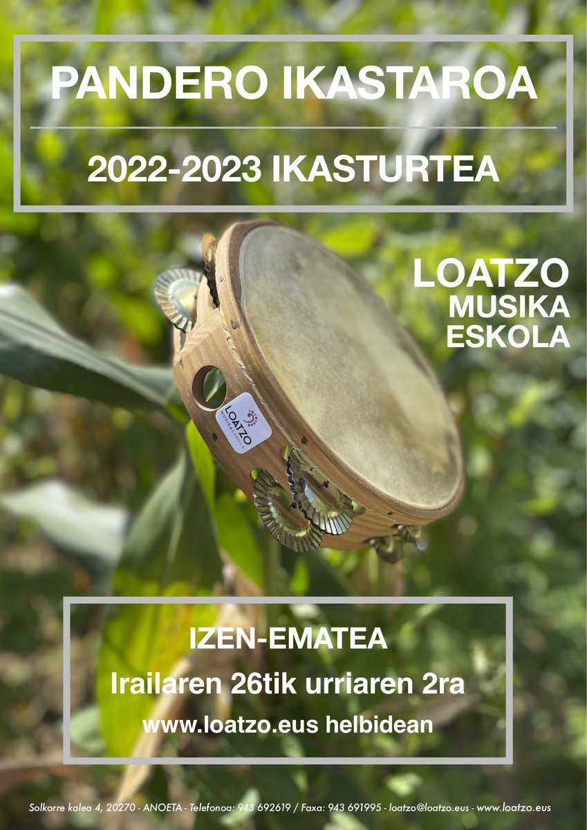 LoatzoME's tweet photo. Pandero ikastaroan izena emateko azken egunak. Oraindik ere bada tokia. Anima zaitez! https://t.co/m65C6NgYJt