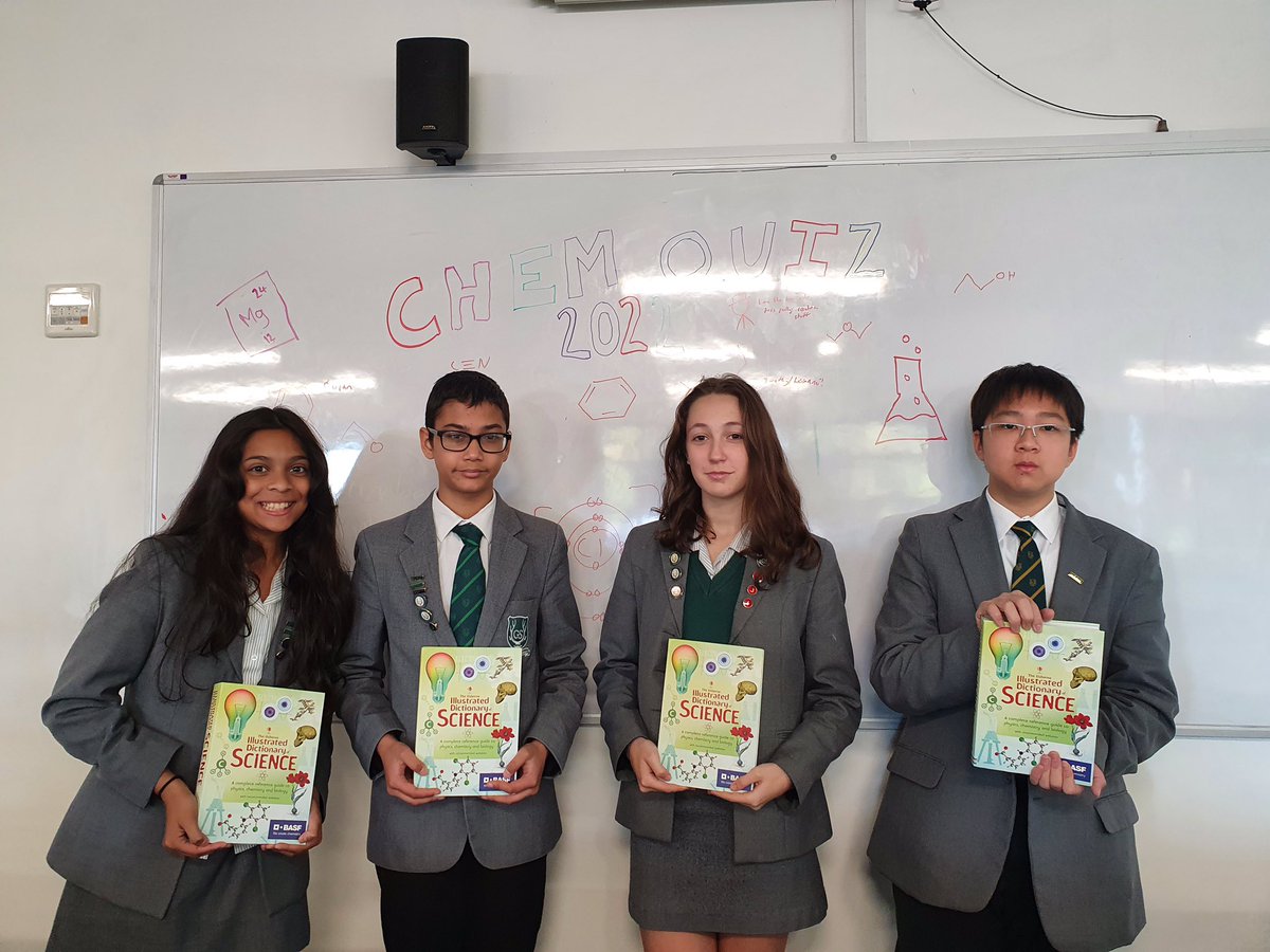 ScienceGrange's tweet photo. We are so proud of all our students who entered @RoySocChem ChemQuiz back in May, and the team of Hannah, Shlok, Daniel and Jai who won! They will head to London in March for the National finals, so hopefully their scientific dictionaries from @BASF_UK will help them prepare! https://t.co/AU7n4UgXy7