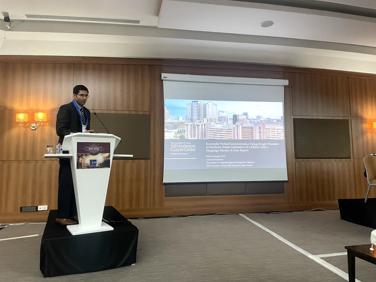 RavishKapoorMD's tweet photo. Honored to present at the European Airway Congress 2022 in Antalya, Turkey.#eac2022 @EAMSAirway @UniversalAirway

This case involved @googletranslate to help with awake intubation of a non-English speaking patient.#difficultairway #awakeintubation #neuralmachinetranslation https://t.co/UE865Orlbk