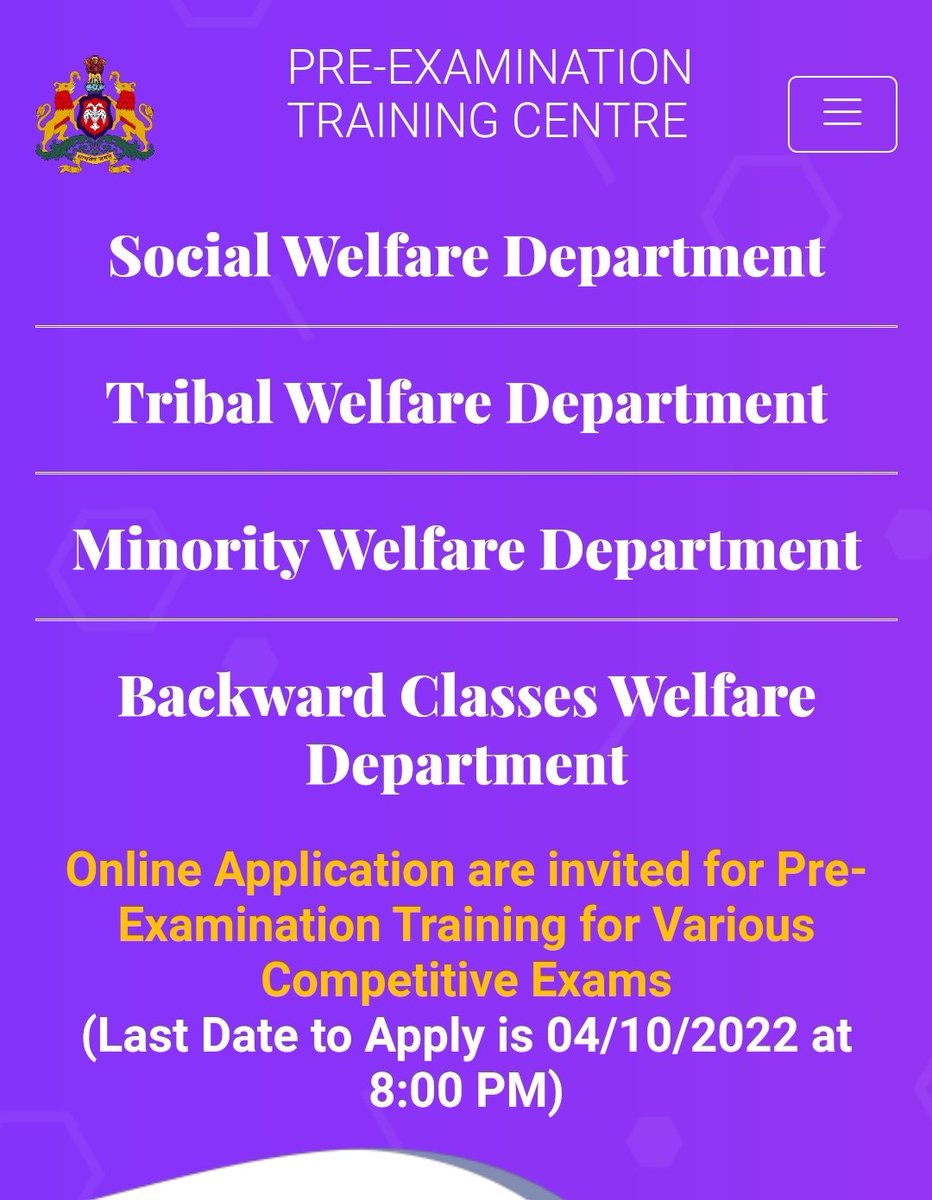 MWDBALLARI's tweet photo. The last date to apply for Pre-Examination Training for Various Competitive Exams(IAS, KAS etc) has been extended till 04/10/2022 @DOMGOK @Captain_Mani72
@anjan_mgd
#IAS #KAS #UPSC #KPSC https://t.co/7xGO8akKxq