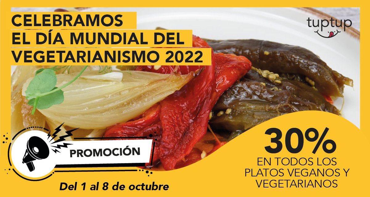 Pideuntup's tweet photo. 📅 🥕 Mañana es el #DiaMundialVegetarianismo y lo celebramos con un 30% DE DESCUENTO en TODOS los platos #veganos y #vegetarianos !!

👉 Del 1 al 8 de octubre

¿Qúe plato #veggie vas a añadir a tu cesta?

#govegan #vegano #platotuptup #saludable #comidaadomicilio #promo https://t.co/btzFQpW7PF