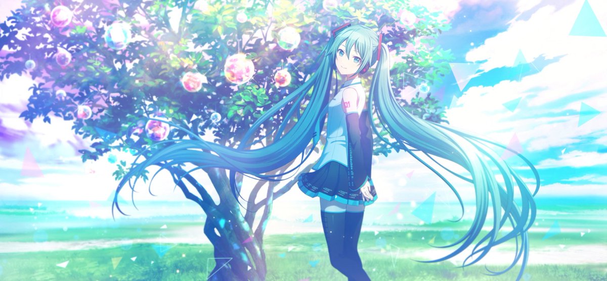 hatsune miku 1girl solo long hair twintails detached sleeves skirt tree  illustration images