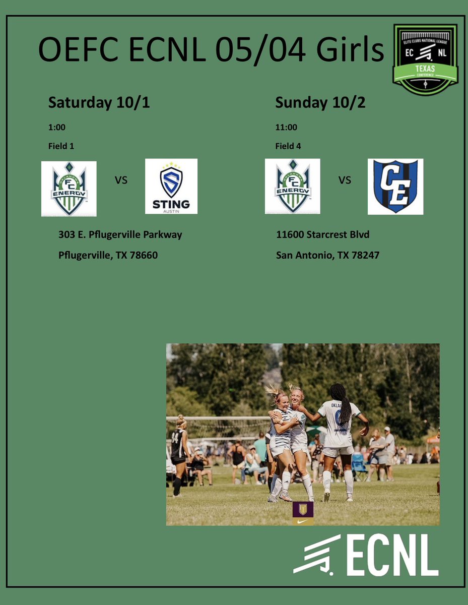 Road trip.  <a href="/OEFCGirlsECNL/">Oklahoma Energy FC Girls ECNL</a> <a href="/EcnlTexas/">ECNL Girls Texas Conference</a>