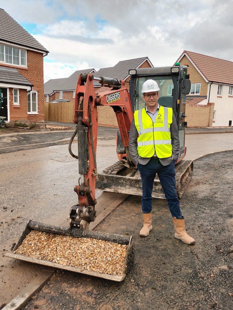 NickGPHG's tweet photo. Great to get out on two of our sites yesterday in Oldham and see the progress being made. Weather certainly better than today! Thanks to James Tait for showing me around and for finding a digger photo op! @GP_DevTeam https://t.co/1pG6FumAYI