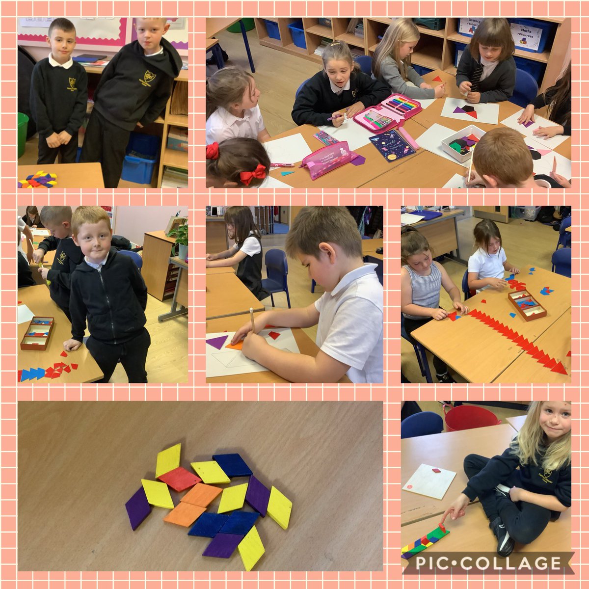 We finished off @mathsweekscot by looking at the art of Paul Klee. His artwork uses lots of 2D shapes, so we had a go at this too. We used different resources to create pictures and patterns using 2D shapes.