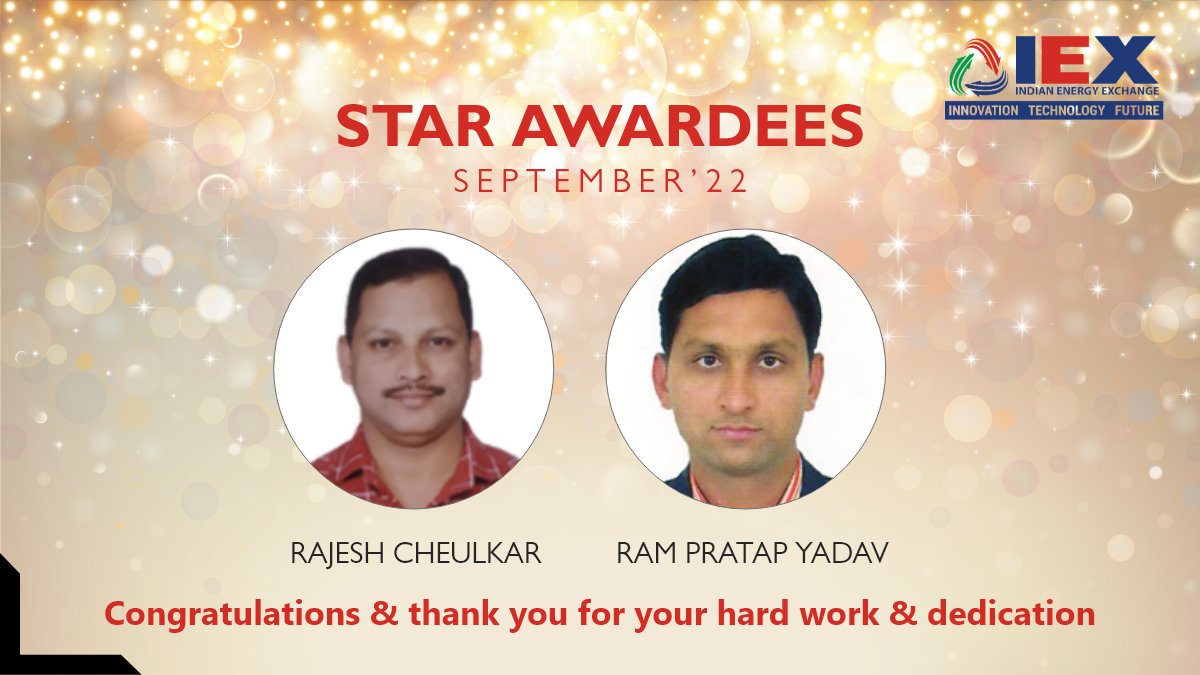 Many congratulations to Ram Pratap Yadav & Rajesh Cheulkar for winning the Star Award. We appreciate your valuable contributions & effort. All the very best for your upcoming endeavours. #Rewards #Recognitions #IEXStars #Excellence