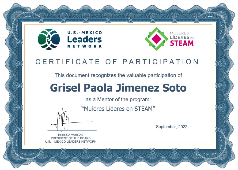 Muchas gracias a <a href="/MujeresSTEAM/">@MujeresSTEM</a> y <a href="/Rebeca_Vargas_/">Rebeca Vargas</a>. Un grato honor el tener la oportunidad de seguir contribuyendo nuevamente el 2022 como mentora en el programa ''Mujeres líderes en STEAM''
