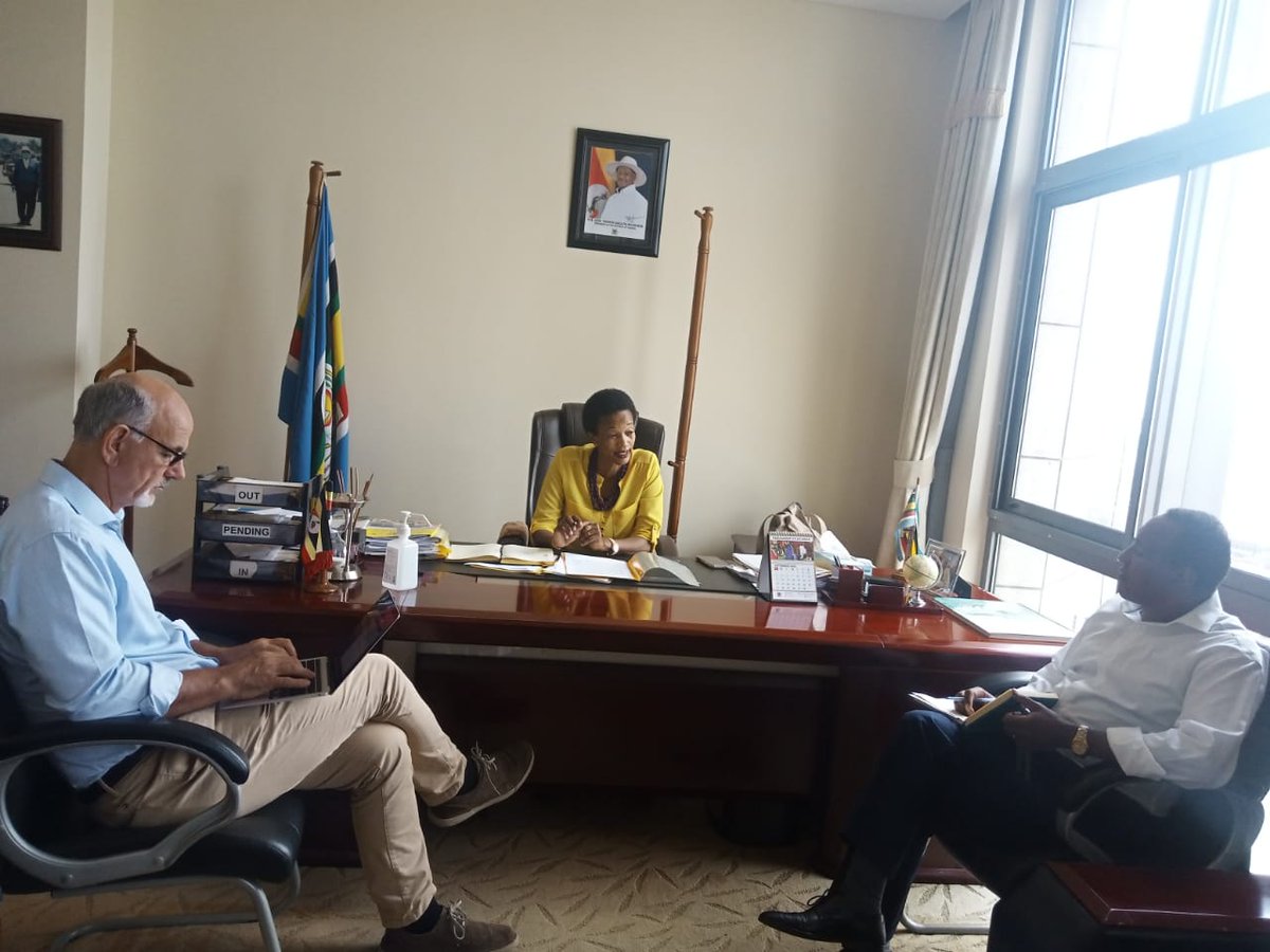 MoSRDP&amp;R <a href="/EstherAnyakun/">Esther Anyakun Davinia 🦋</a> holds meeting with Mr. Adrian Cullis a DRM adviser from Ethiopia and Mr. Mesfin Ayele from Karamoja Resilience Support Unit. They discussed matters relating to <a href="/GoVUganda/">Government of Uganda</a> Food Hunger Preparedness with Emphasis on Karamoja Region. <a href="/OPMUganda/">Office of the Prime Minister - Uganda</a>, <a href="/opmdpm/">OPM RDPM Uganda 🇺🇬</a>,