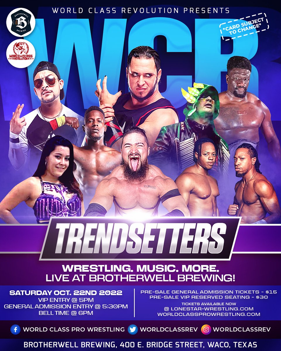 We've partnered with <a href="/WorldClassRev/">World Class Revolution</a> to bring #Trendsetters to Waco TX on 10/22/22 🎟️ Lonestar-Wrestling.com #WAW #LiveProWrestling #IndieWrestling #TexasWrestling #Texas