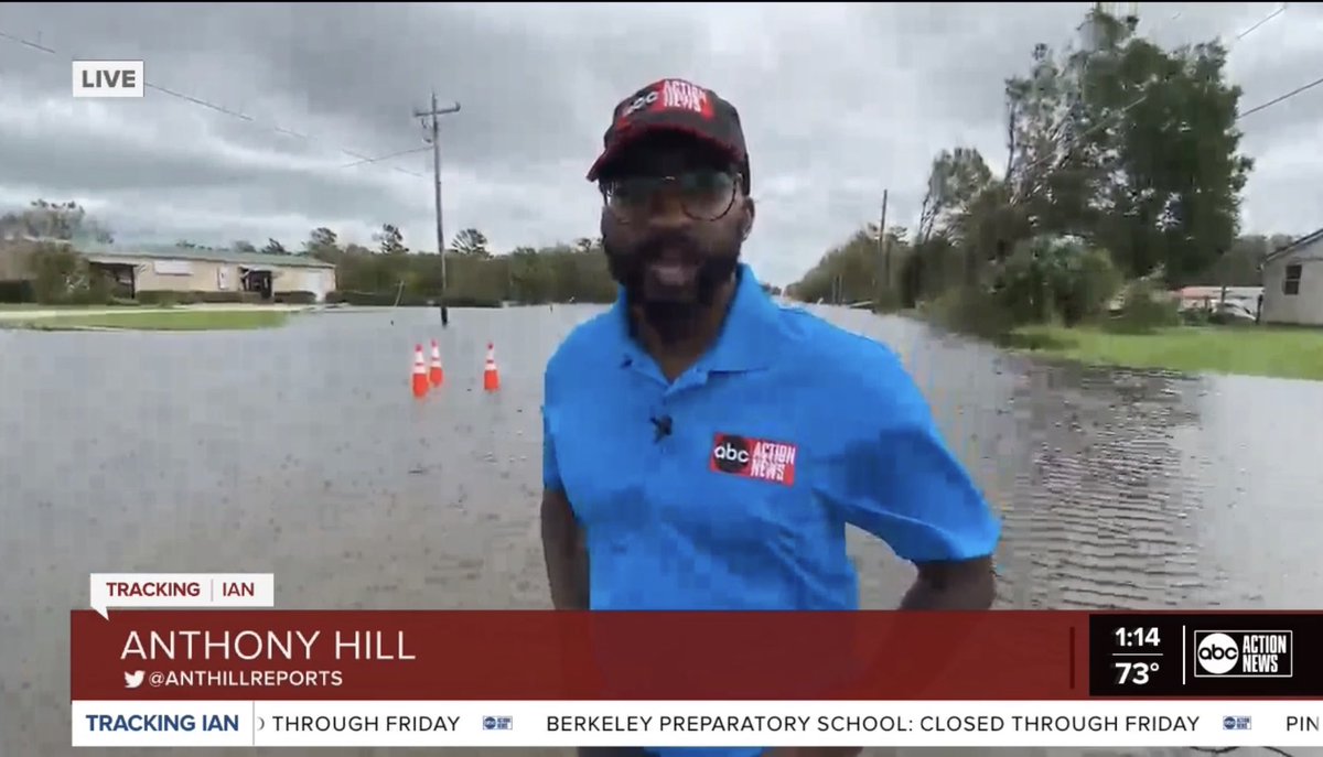 OZCommStudies's tweet photo. We’re proud of our alums covering #HurricaneIan. We see you @AntHillReports (Anthony Hill ‘14). We know you’ve had a long couple days too, @DanCorlett_WFTX (‘20)! Our hearts go out to everyone in Ian’s path! @sunyoswego https://t.co/pdWaeLYqv6