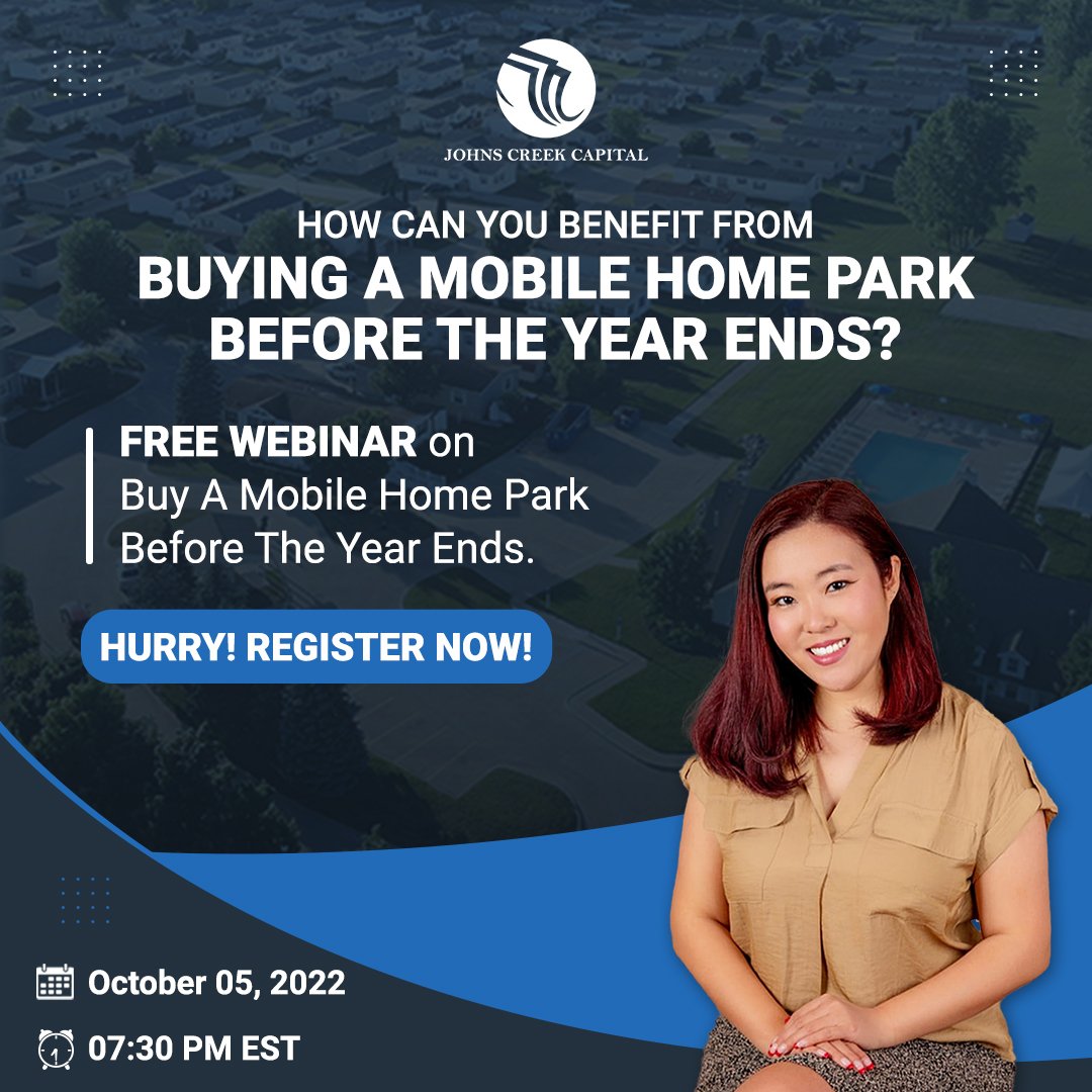 CapitalJohns's tweet photo. Investors rush to buy mobile home parks in the last quarter of the year. Why? Because they know that this is their chance for tax savings in the coming yea

Register Today:👉 https://t.co/KOevuCK6aI

#webinar #mobilehomepark #mobilehome #mobilehomes #manufacturedhome #realestate https://t.co/MFIEhJNVXO