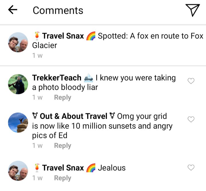 Lucius IG comments section
Ed: I knew you were taking a photo, bloody liar
Olu and Jim: OMG your grid is now like 10 million sunsets and angry photos of Ed
Lucius: Jealous