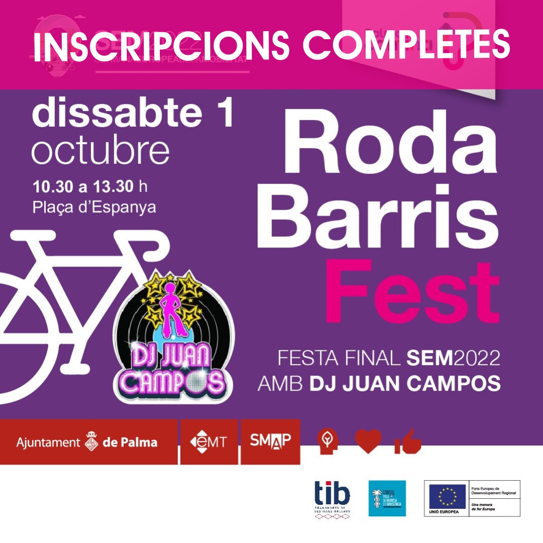 bicipalma's tweet photo. 👏🏼Ho hem aconseguit!👏🏼
⚠️ Inscripcions completes pel Rodabarris de demà. Recorda que:
🔖 Des de les 09:30 podràs recollir el teu pasaport.
👚 Samarretes per als 50 primers!
Gracies a tothom per l'acollida!
https://t.co/Hb75JaJX0y
#Bicipalma #Rodabarris #varodat https://t.co/MJL3zJmm4v
