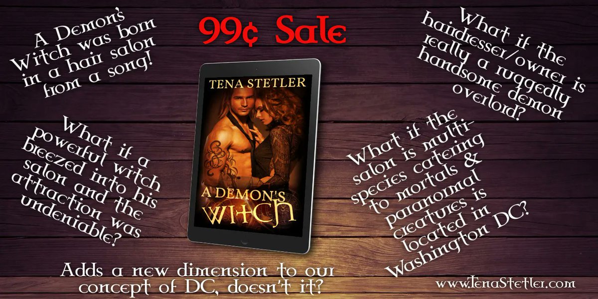 TenaStetler's tweet photo. #Friday #Read #99cents A DEMON'S WITCH Join the adventure of Bruce and Angie on an entertaining escape. This spicy romance has it all intrigue, humor, thrills, danger &amp; magic to keep you on the edge of your seat. https://t.co/pyA5AZROJ1  #wrpbks #antasy #Witches #BookBoost #PNR https://t.co/Kn4y69A8wD