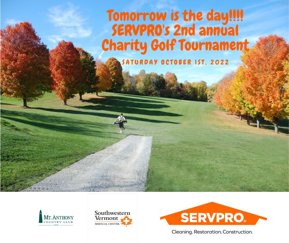 Tomorrow is the day!!! We are so excited for our second annual charity golf tournament to benefit the🏥 essential workers of SVMC. We look forward to seeing you all there! If you would like to donate in any way, please call us at 518-677-3444 or 802-375-1500 #servpro #SVMC