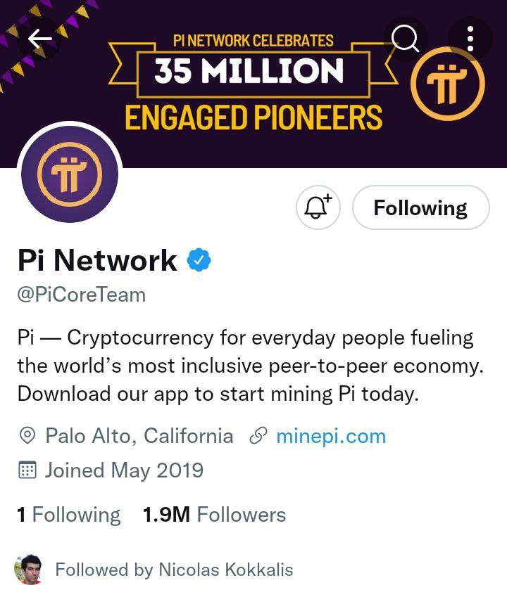 .<a href="/PiCoreTeam/">Pi Network</a> has reached 1.9 million followers. 🎉 We're just a 100k shy of 2m, and climbing to 8th position in most followed crypto by twitter followers, surpassing Solana. Keep promoting Pi. Take off is near.

Pi group👉 t.me/PiRevolutionX #PiNetwork