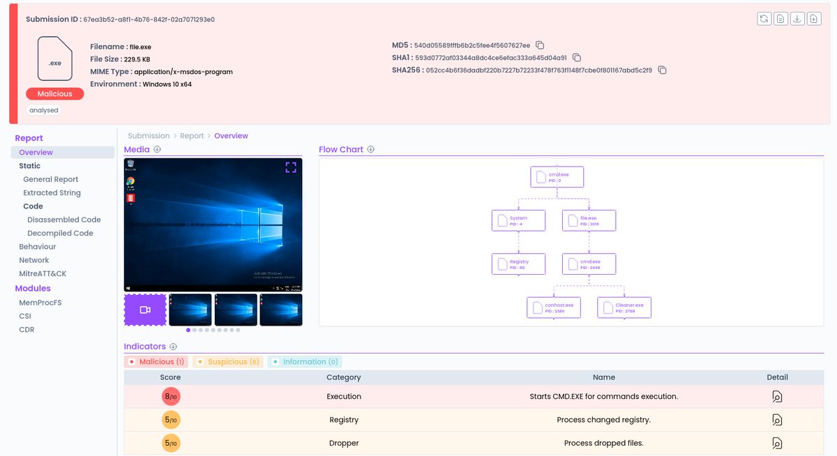 egeblc's tweet image. threat.zone is my new favorite sandbox, each submission runs on a bare metal agent-less host, and it has the best UI by far 😁 Also it is the most affordable option among others.