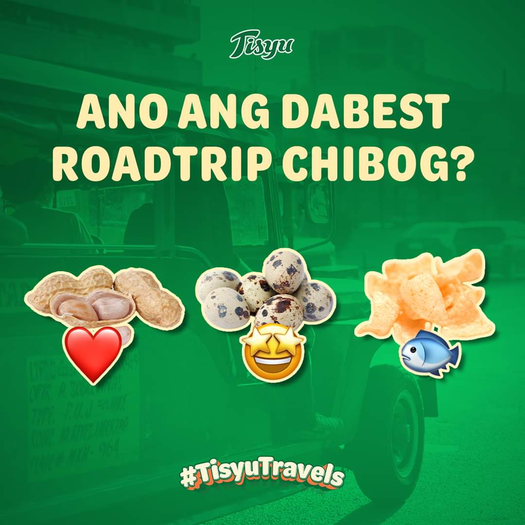 TisyuPH's tweet photo. Ano ang hinding-hindi mo natitiis kainin tuwing babyahe? 😂

I-comment ‘yan at huwag kalimutang magbaon parati ng Tisyu Paket Pak para may pamunas ka sa bus, jeep, o FX! #TisyuToTheRescue #TisyuTravels

Shop Hygiene - https://t.co/EuR5uEm38a
Shopee - https://t.co/LJXgS7DTTL https://t.co/9TCy5RmUte