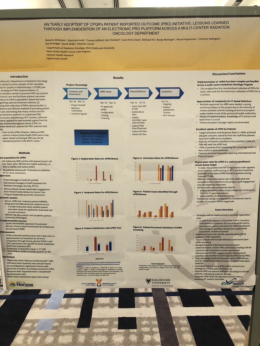 ResearchDALDRO's tweet photo. Dalhousie’s experience as an early adopter of ePRO. 
“AN ”EARLY ADOPTER” OF CPQR’S PATIENT REPORTED OUTCOME (PRO) INITIATIVE: LESSONS LEARNED THROUGH IMPLEMENTATION OF AN ELECTRONIC PRO PLATFORM ACROSS A MULIT-CENTER RADIATION ONCOLOGY DEPARTMENT” #CARO2022 @caro_acro_ca https://t.co/MQyhnkaxJC