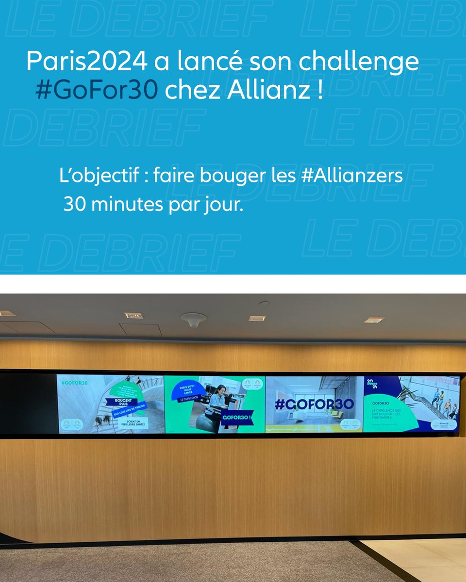 LeVestiaireAZ's tweet photo. 30 minutes de sport par jour ? C’est le défi qu’a lancé @Paris2024 à Allianz France ! 
@AllianzFrance : challenge accepté ?
#GoFor30 https://t.co/O5Oou7G8CR