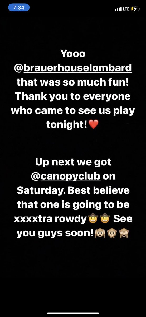 3WISEMONKEYS__'s tweet photo. Thank you @brauerhouselombard !!

Up next, @TheCanopyClub in Urbana tomorrow night😈😈. See you guys soon!🙉🙊🙈

🎟: https://t.co/LYtxTEF09t https://t.co/Kgp90DVe58