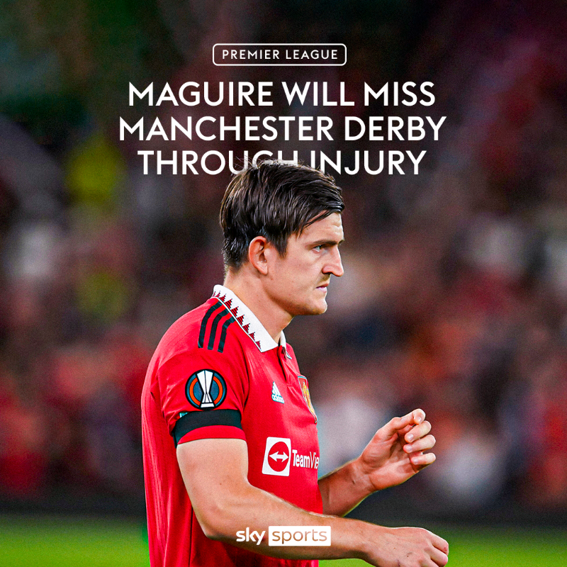 SkySportsPL's tweet photo. BREAKING: Harry Maguire will miss the Manchester derby through injury. 🚨