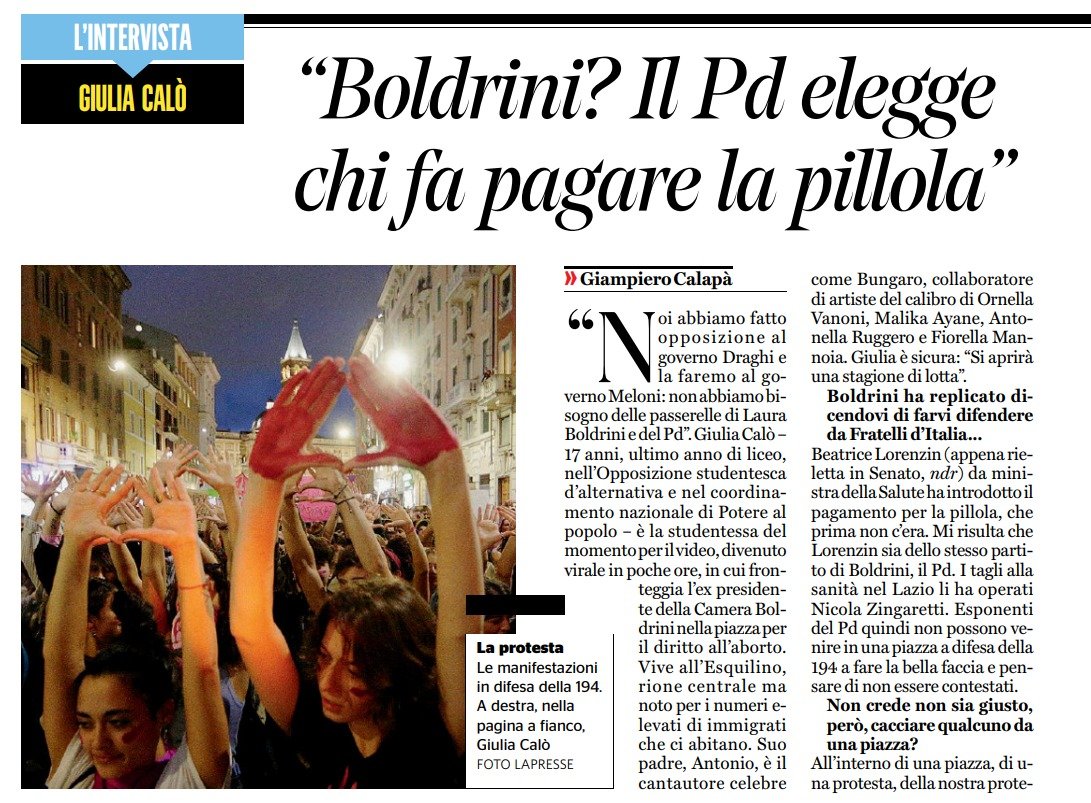 CollotMarta's tweet photo. Sul @fattoquotidiano è stata intervistata Giulia, una delle compagne che ha contestato Laura Boldrini. 
Molte e molti si sentiranno comunque intitolati a impartire lezioni e stare a sindacare sull'acconciatura. Per tutti gli altri ci sono gli argomenti. https://t.co/DojMrDHF8H