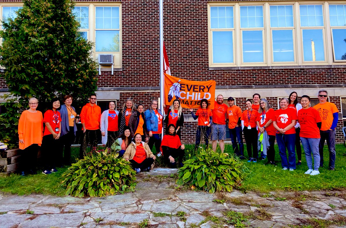ABTsakmakas's tweet photo. Staff @EarlHaigPS participate in orange shirt day to recognize the impact of the residential school system for First Nation, Métis and and Inuit families/communities &amp;further the learning @tdsb https://t.co/W1ZnmoyTJY