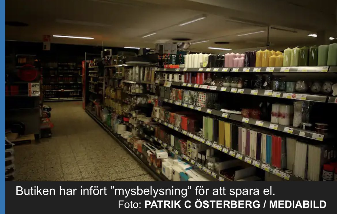 missfearleslie's tweet photo. #mininoticiero Una tienda a media luz en un pueblo 🇸🇪 porque no pueden con las 130 000 sek del recibo de luz 🫣 https://t.co/qPBMlBadt4