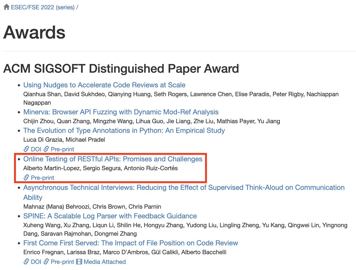 Distinguished Paper Award <a href="/FSEconf/">FSE 2025</a>. Again, no better way to finish the PhD. Simply the icing on the cake. Hard work takes you anywhere :) Thanks to my wonderful advisors <a href="/sergio_segura2/">Sergio Segura</a> &amp; <a href="/TonioRuizCortes/">Antonio Ruiz</a> (psst, who could imagine this? I could not 😉)