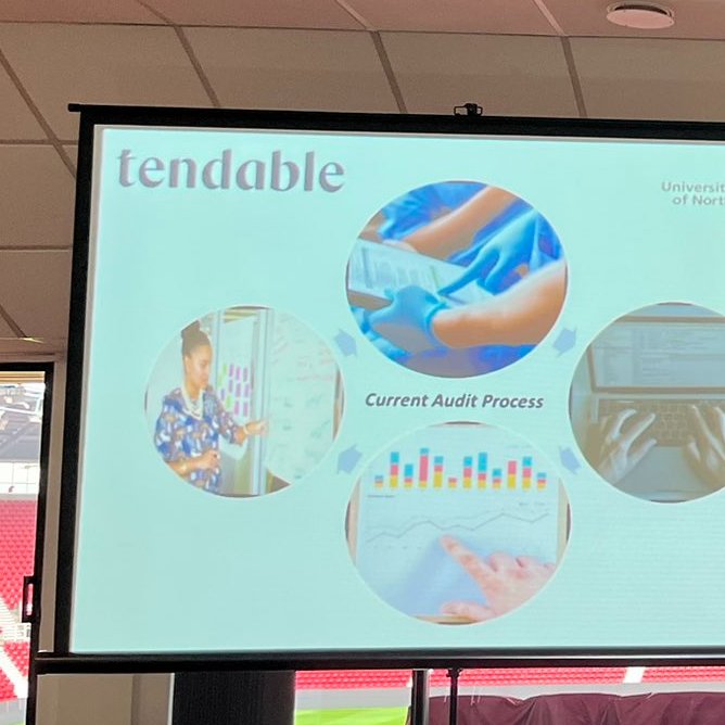 WeAreTendable's tweet photo. Oscar from our customer success team, taking the floor to talk about quality improvement and the on-going support that we offer at Tendable for @UHNM_NHS | @teamqualityuhnm at the Patient Safety conference 💙 

#NHS #Healthcare #TeamQuality #NurseTwitter #PatientSafety https://t.co/sL8zk27cJS