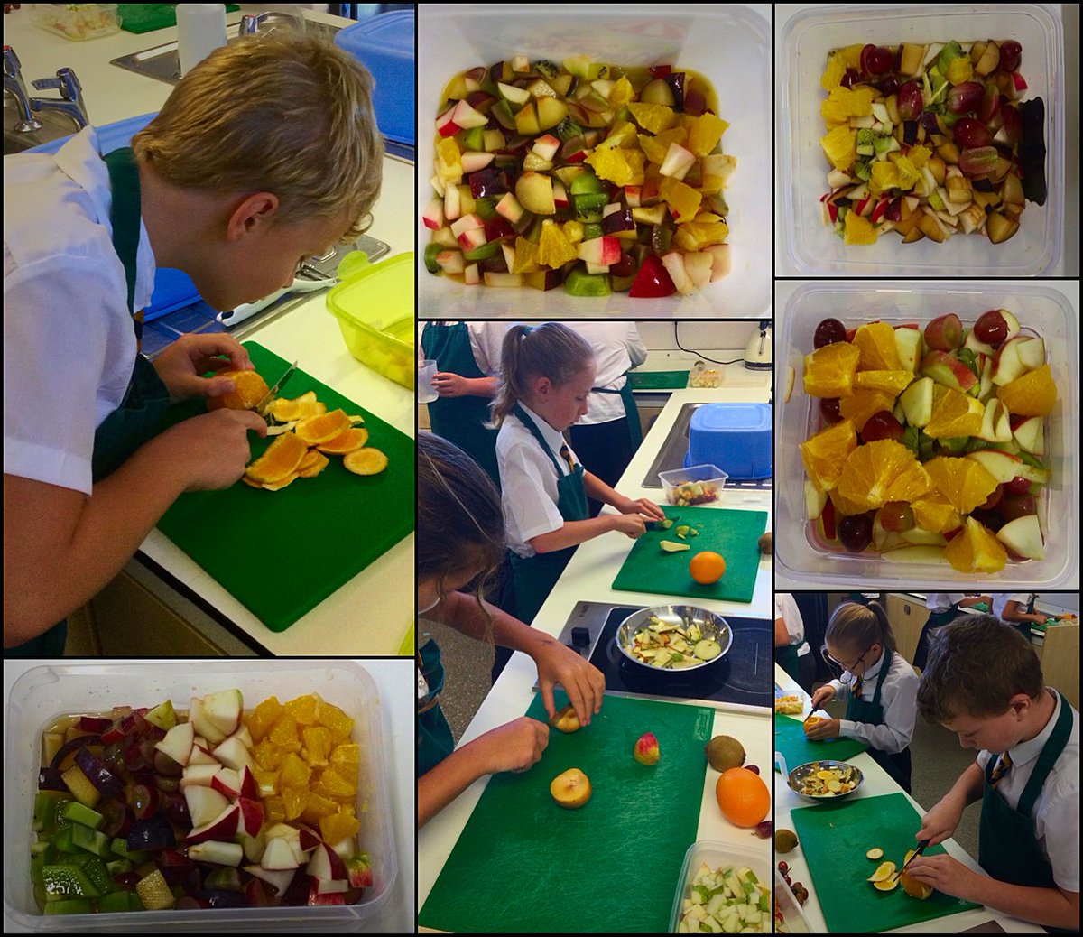 Year 6 demonstrating excellent cutting techniques to produce colourful fruit salads. #Endeavour
