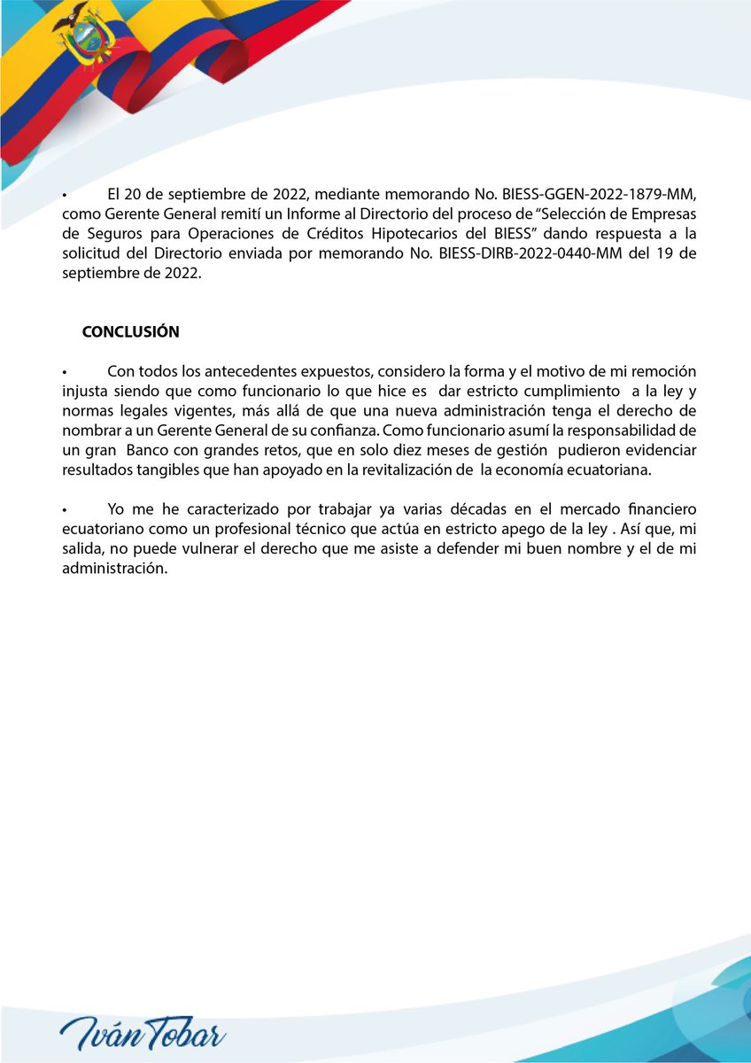 IvanFTobar's tweet photo. En el link adjunto podrán evidenciar todos los documentes enviados y mi comunicado oficial. 
Desde el lugar que me encuentre seguiré trabajando de manera íntegra y apegado a la ley como me he caracterizado hasta el momento.

Link: https://t.co/9d7w6UyzoU https://t.co/NulQttHTVa