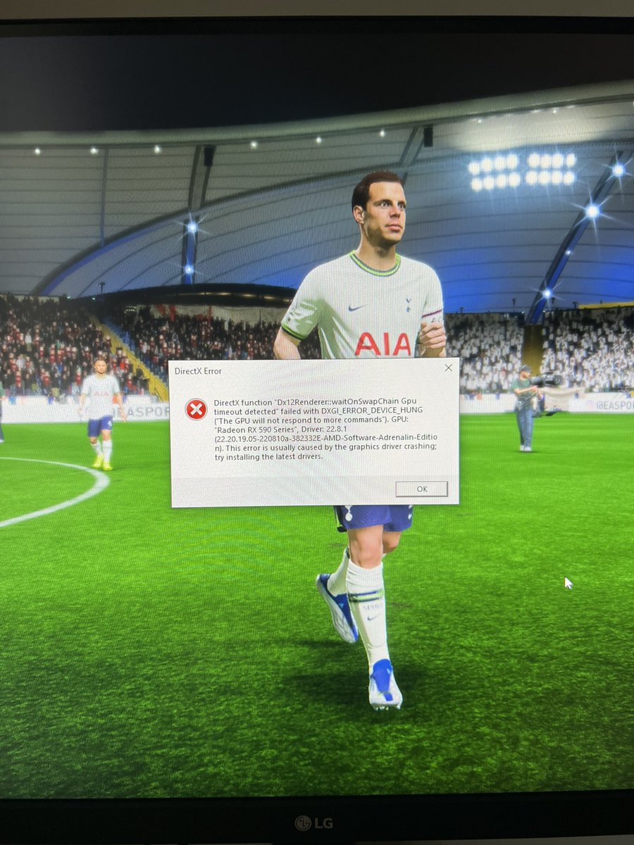 iiPerkyTTV's tweet photo. Have tried to fix with so many things I cannot even play 1 game. Bought ultimate to play early and just been hit with this the whole time sad times ea. #easports #fifa23 #directx #fifacrashing #crashing @EASPORTSFIFA @EASPORTS @DirectX12 @AMDGaming @AMDRyzen @AMD_UK https://t.co/RtrWIbjkvA