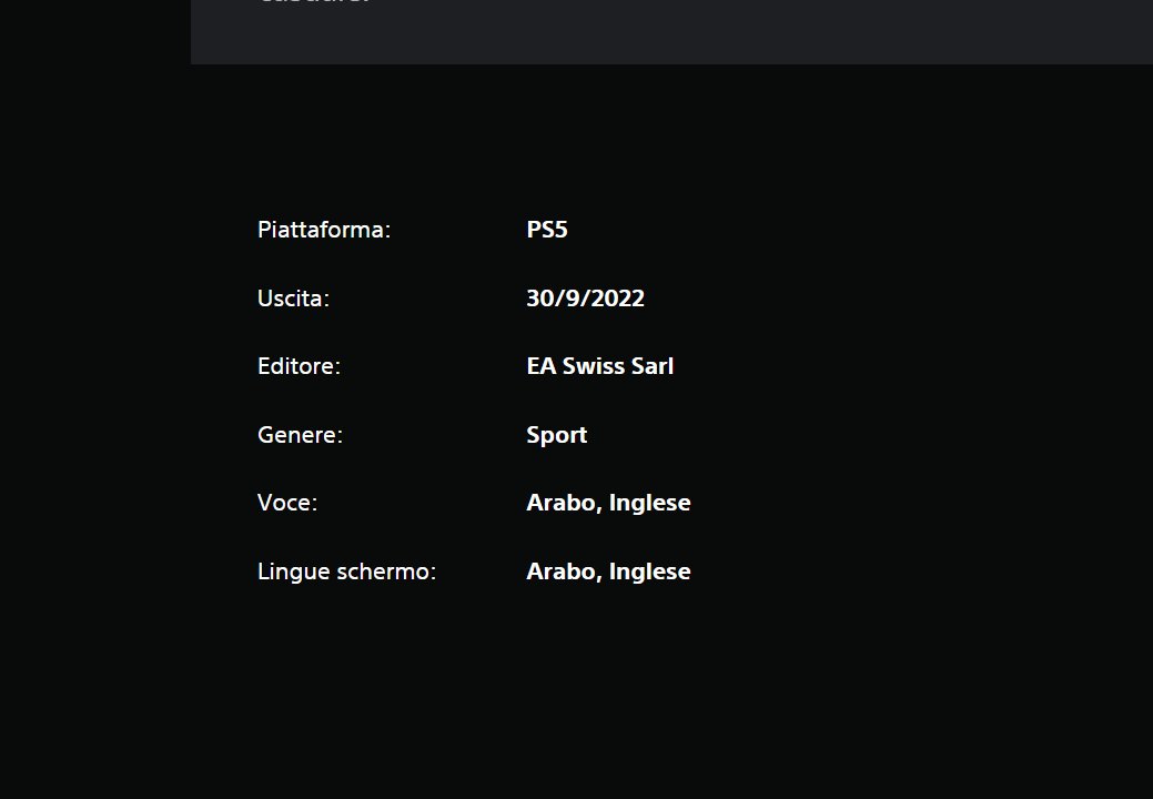 rayphoenix91's tweet photo. @EA_FIFA_Italia la standard edition PS5 che avete messo in vendita sul PS Store italiano include solo inglese e arabo, come potete vedere dallo screenshot allegato. Potete risolvere? https://t.co/HTD3D3ttWv