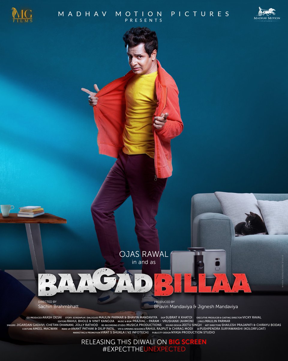 MadhavMotion's tweet photo. Here's presenting the most fervent and vibrant personality Ojas Rawal in &amp; as #BaagadBillaa!

Releasing this #Diwali2022 on BIG SCREEN!
Teaser is out Now. If you haven't watched the teaser yet, the link is here: https://t.co/KBbDysjTST #GujaratiMovie https://t.co/flG9r0KpSm