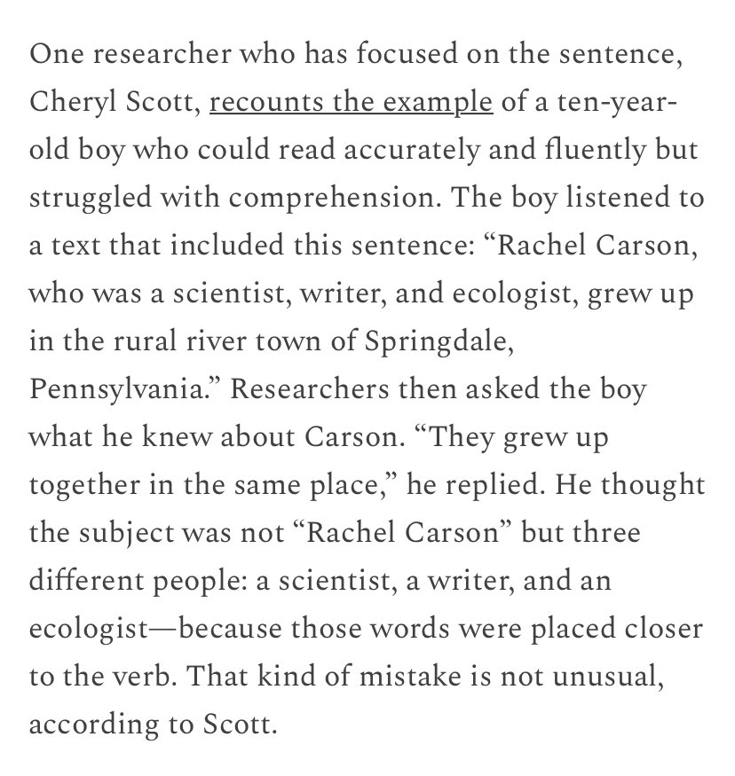 This is a predictable study outcome: 

👉 Our failure to teach kids grammar essentials has a cost in their ability to comprehend what they read. 

Great example here.

From <a href="/natwexler/">Natalie Wexler</a>’s latest on the importance of teaching the humble sentence to students:
nataliewexler.substack.com/p/to-help-stud…